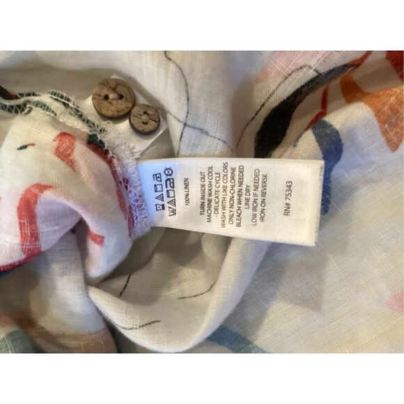 Cynthia Rowley 100% Linen Top Tunic Sz 2X Roll Tab Sleeve Tropical - Picture 8 of 10